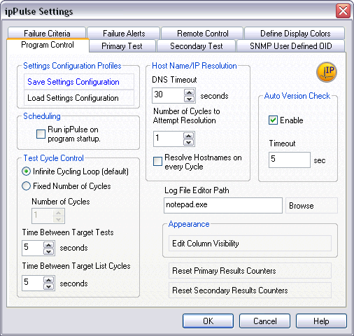 ipPulse Settings Window